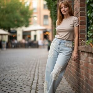 🆕 POL - Sample - Lace Patch Premium Jeans - 100% COTTON